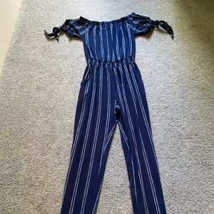 Navy Blue Striped Jumpsuit